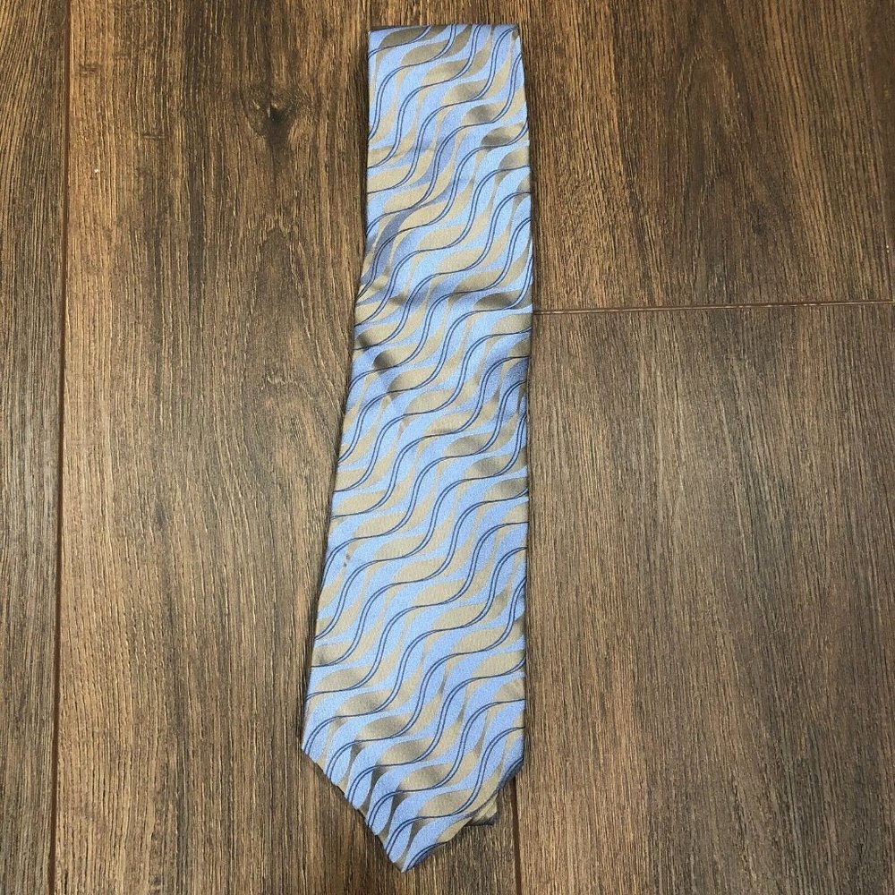 J Ferrar Mens Formal Necktie Metallic Blue Neck Tie Wavy Metallic Blue